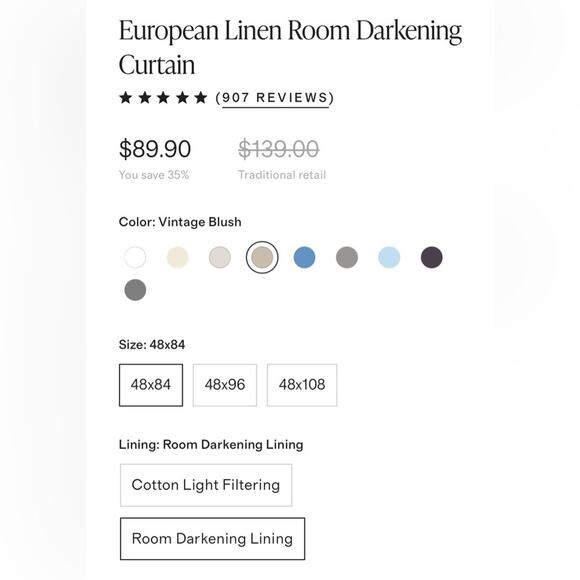 Quince European Linen Room Darkening Curtain Vintage Blush 84” - Set of 2 - Picture 7 of 12